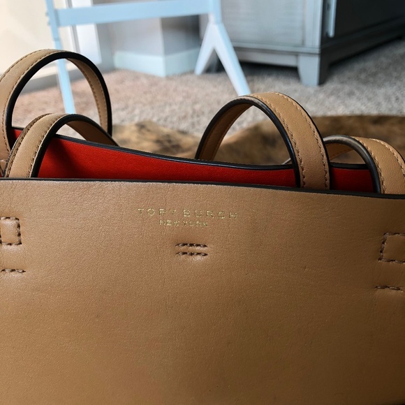 Tory Burch Block-T Striped Leather Tote Bag Crema - Picture 8 of 8